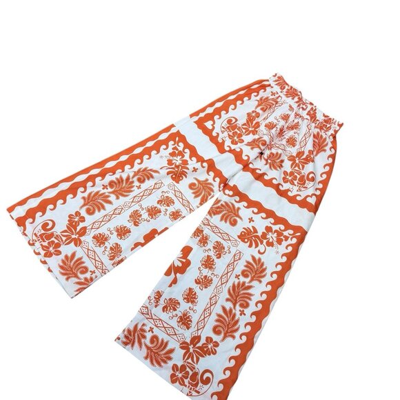 Umgee NWOT Wide Leg Pants Size Small Orange White Print Casual Boho Festival - Picture 2 of 8